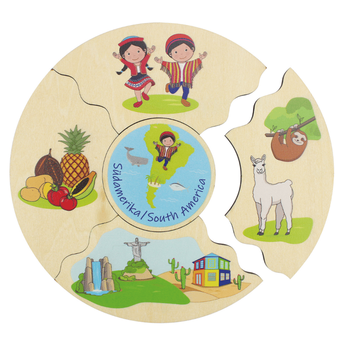 Puzzles in Box - Continents, 5 pcs