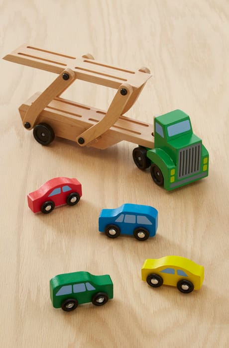 Wooden Car Carrier with 4 Cars