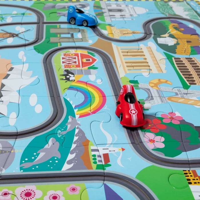 Floor Puzzle - Around the World w. 2 Cars, 48 pcs