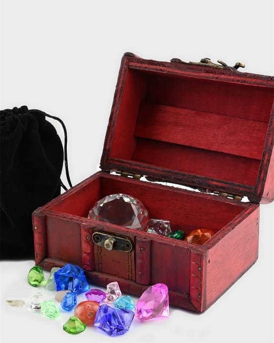 Wooden Treasure Chest with Diamonds & Gems