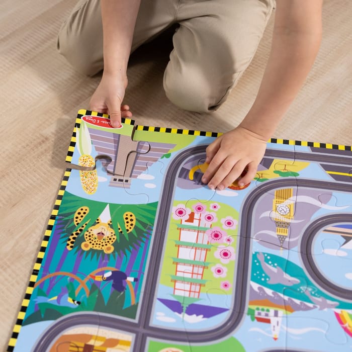 Floor Puzzle - Around the World w. 2 Cars, 48 pcs