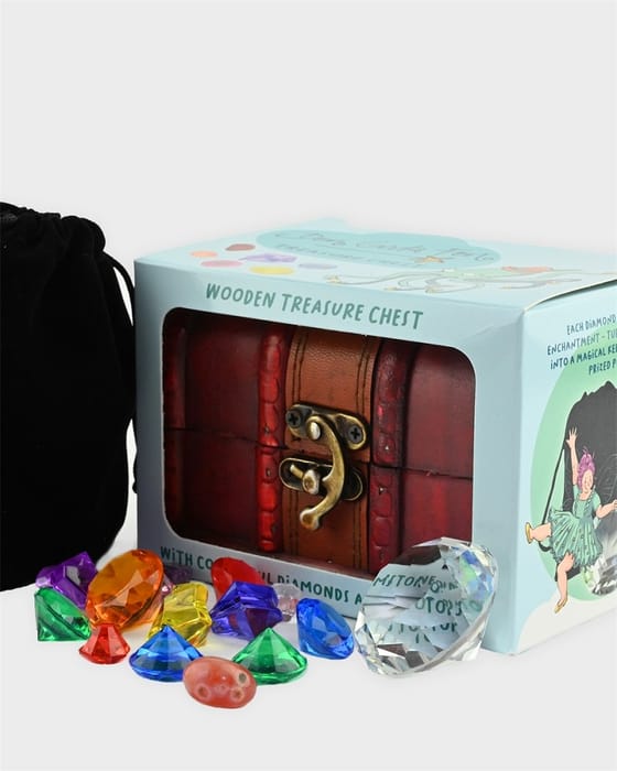 Wooden Treasure Chest with Diamonds & Gems
