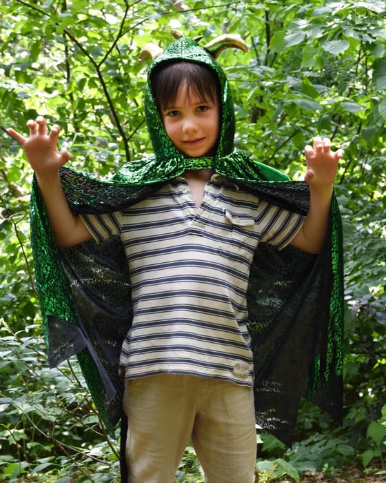 Dragon Cape - Green/Gold, Size 3-8 Years