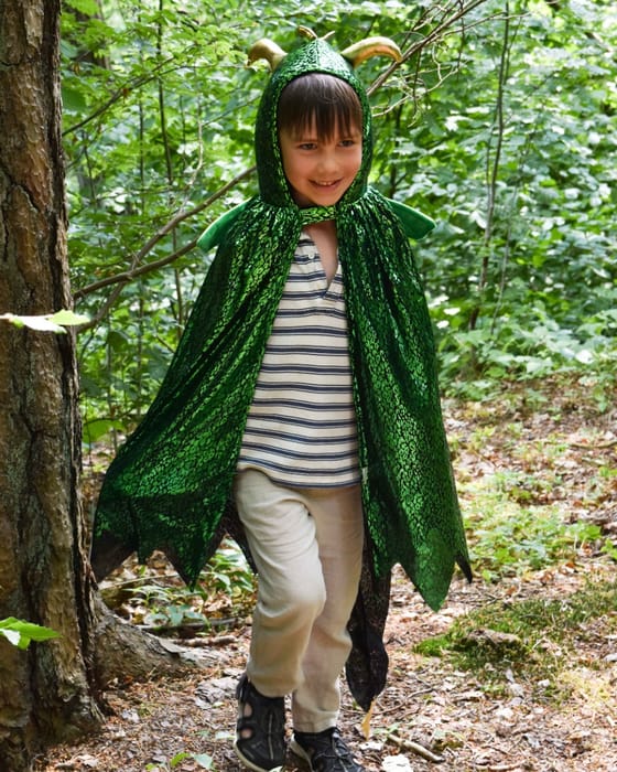 Dragon Cape - Green/Gold, Size 3-8 Years