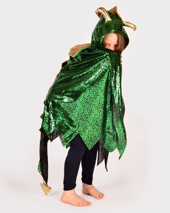 Dragon Cape - Green/Gold, Size 3-8 Years
