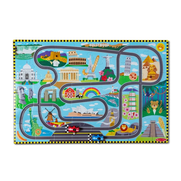 Floor Puzzle - Around the World w. 2 Cars, 48 pcs