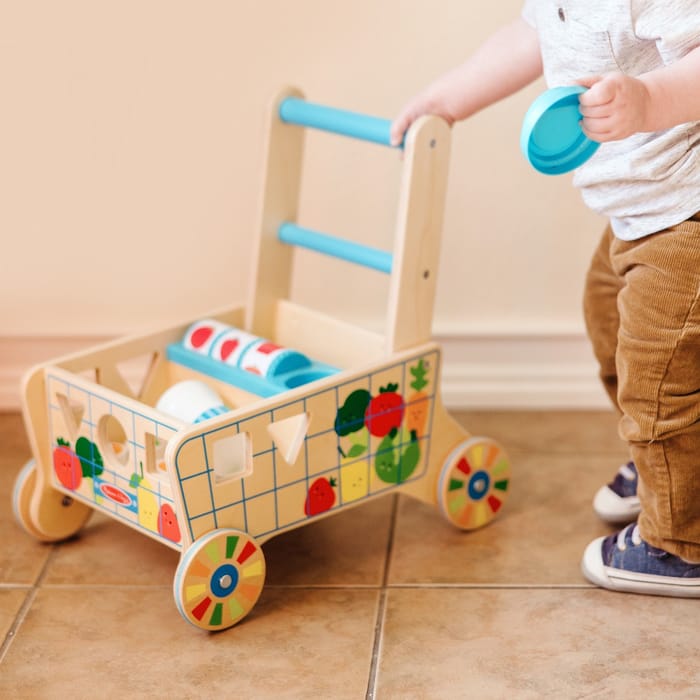 Wooden Shape Sorting Grocery Cart/Walker