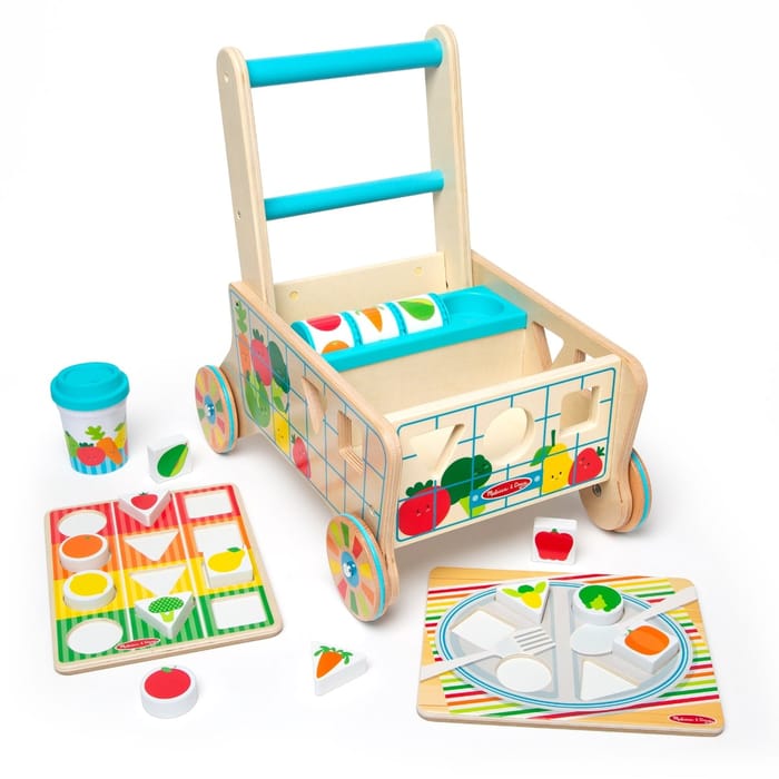 Wooden Shape Sorting Grocery Cart/Walker