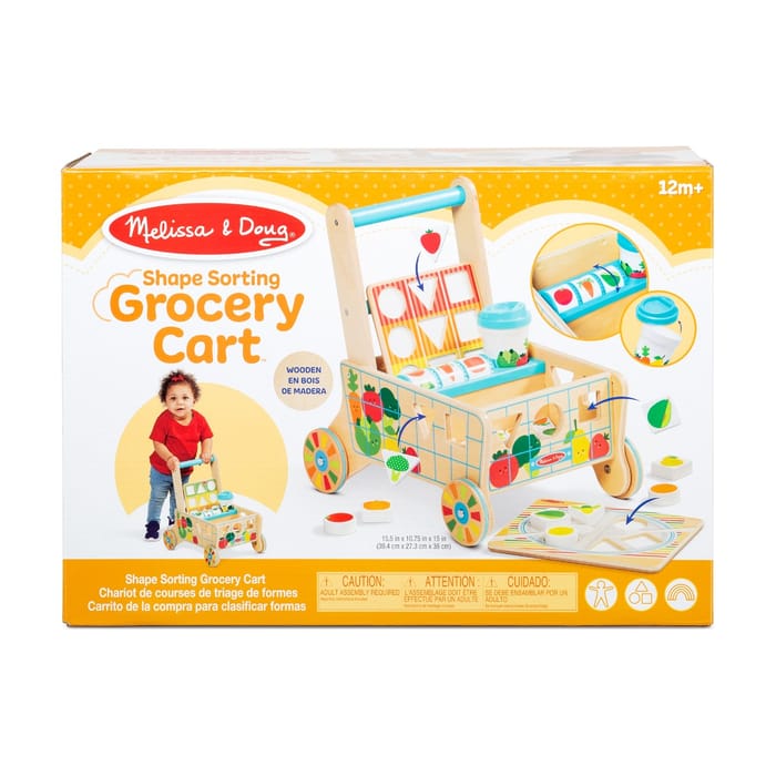 Wooden Shape Sorting Grocery Cart/Walker