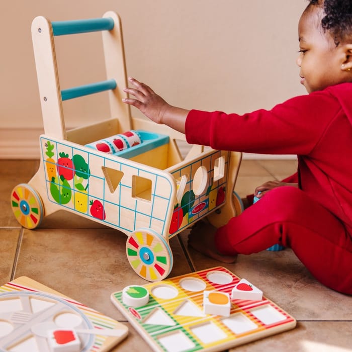 Wooden Shape Sorting Grocery Cart/Walker