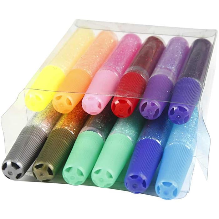 Glitter Glue 10 ml - Basic Colours, 12 pcs