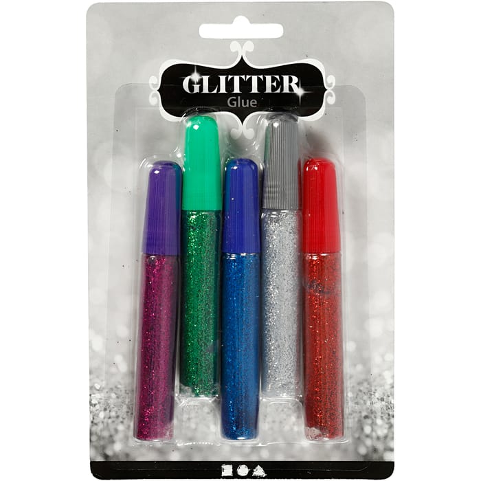 Glitter Glue 10 ml - Colours, 5 pcs