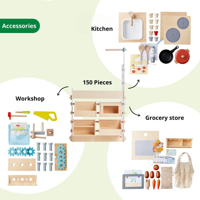 3-in-1 Play Kitchen/Grocery Store/Workshop Station