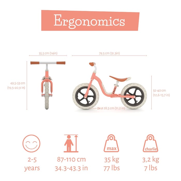Balance Bike Charlie LUX - Coral (2-5 yrs)