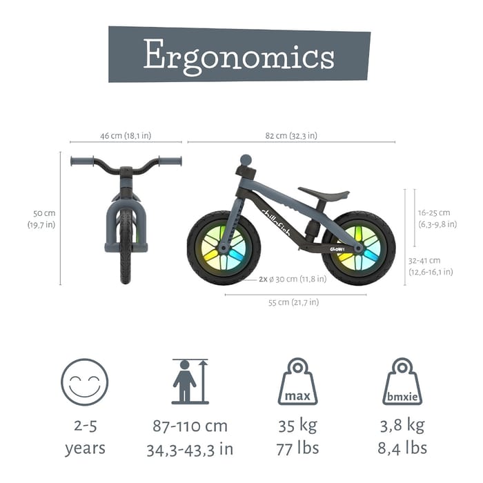 Balance Bike BMXie GLOW - Anthracite (2-5 yrs)