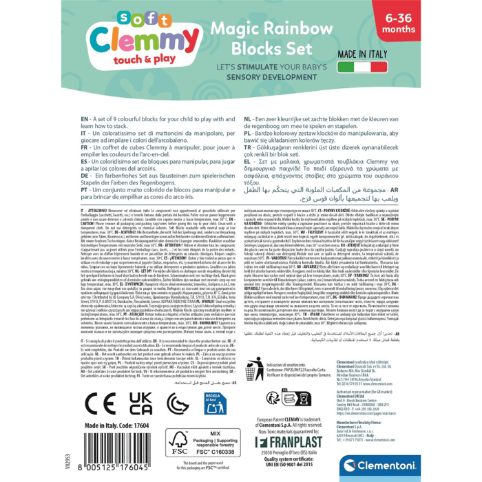 Clemmy Baby Soft Blocks - Magic Rainbow Set, 9 pcs
