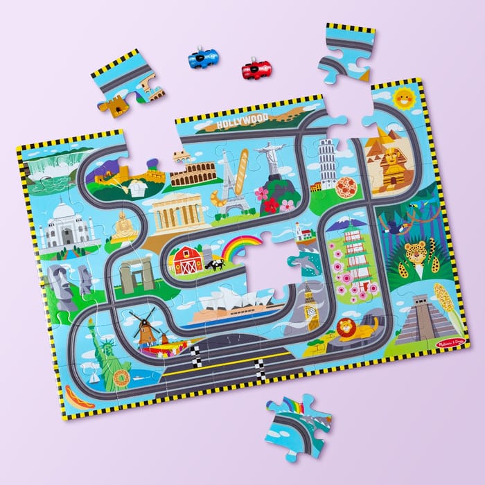 Floor Puzzle - Around the World w. 2 Cars, 48 pcs