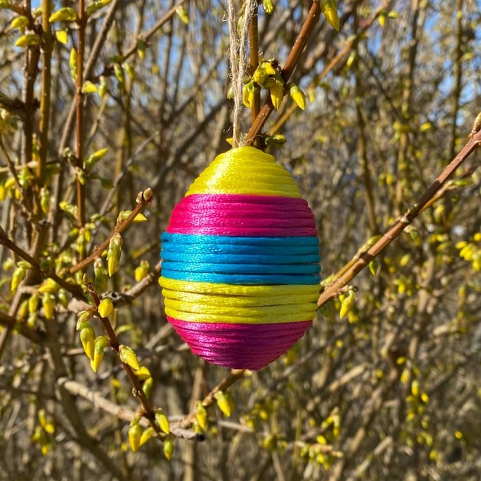 DIY Satin Cord Easter Eggs - Yellow/Pink/Turquoise