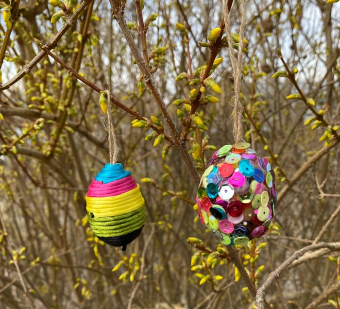 DIY Satin Cord Easter Eggs - Yellow/Pink/Turquoise