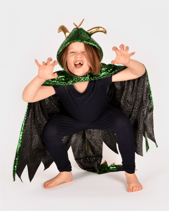 Dragon Cape - Green/Gold, Size 3-8 Years