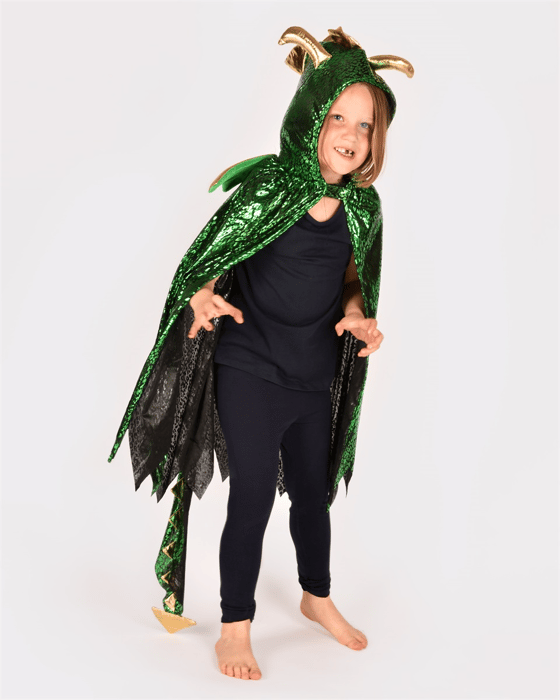 Dragon Cape - Green/Gold, Size 3-8 Years