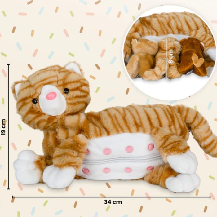 Stuffed Animals Family - Cat w. Kittens, Red Tabby