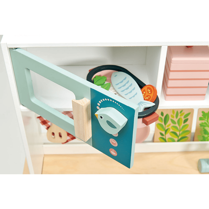 Wooden Play Kitchen with Microwave and Accessories