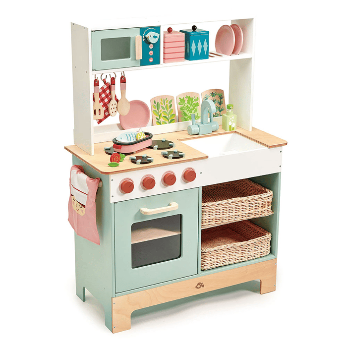 Wooden Play Kitchen with Microwave and Accessories