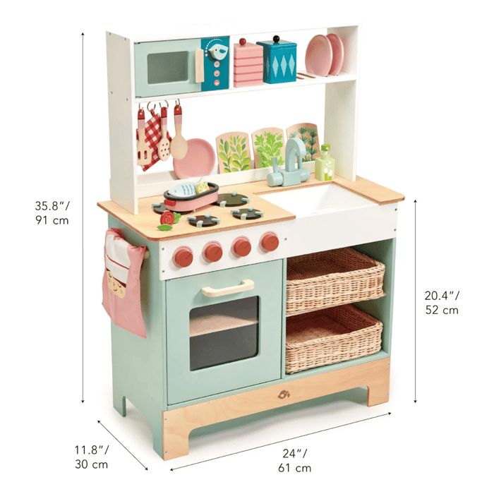 Wooden Play Kitchen with Microwave and Accessories