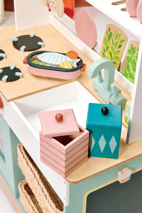 Wooden Play Kitchen with Microwave and Accessories
