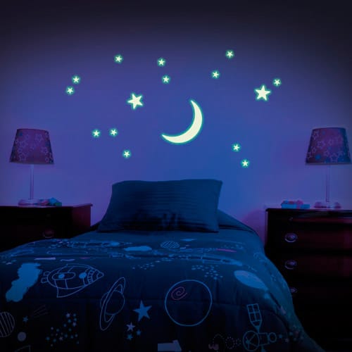 Glow in the Dark - Crescent Moon and Stars, 16 pcs
