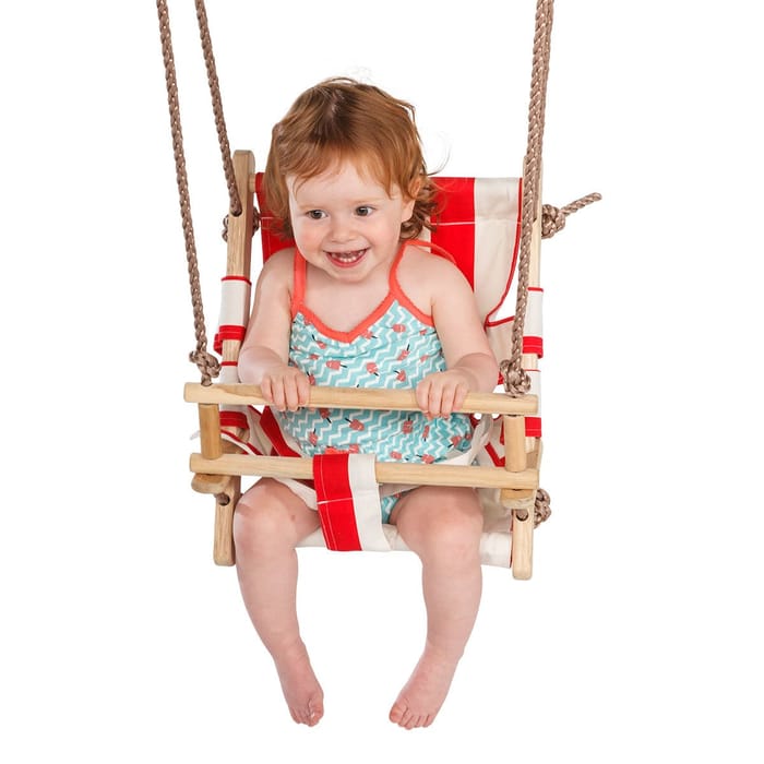 High-Back Baby Swing Seat, Wood and Canvas