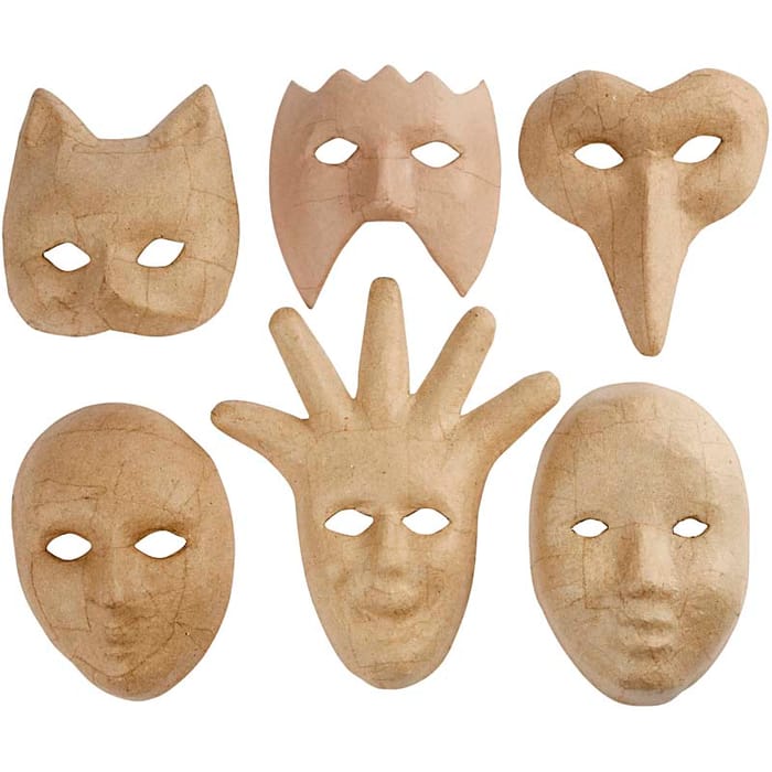 Paper Mache Masks, 6 pcs