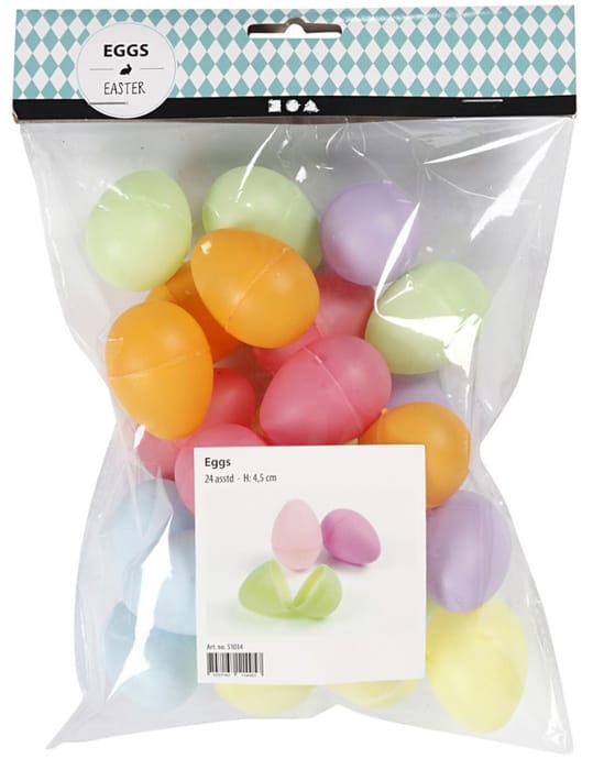 Plastic Easter Eggs H: 4.5 cm, 24 pcs