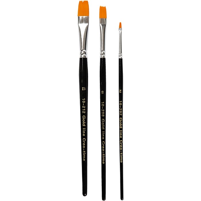 Gold Line Paint Brushes - Flat, 3 pcs