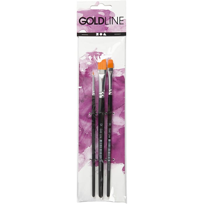 Gold Line Paint Brushes - Flat, 3 pcs