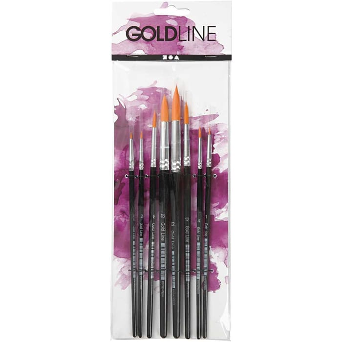 Gold Line Paint Brushes - Round, 8 pcs
