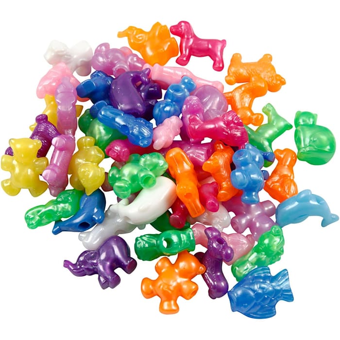 Plastic Beads 55 gr - Mixed Animals, appr. 32 pcs
