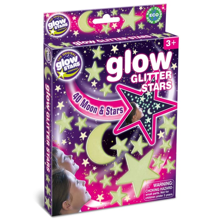 Glow in the Dark - Glitter Moons and Stars, 40 pcs