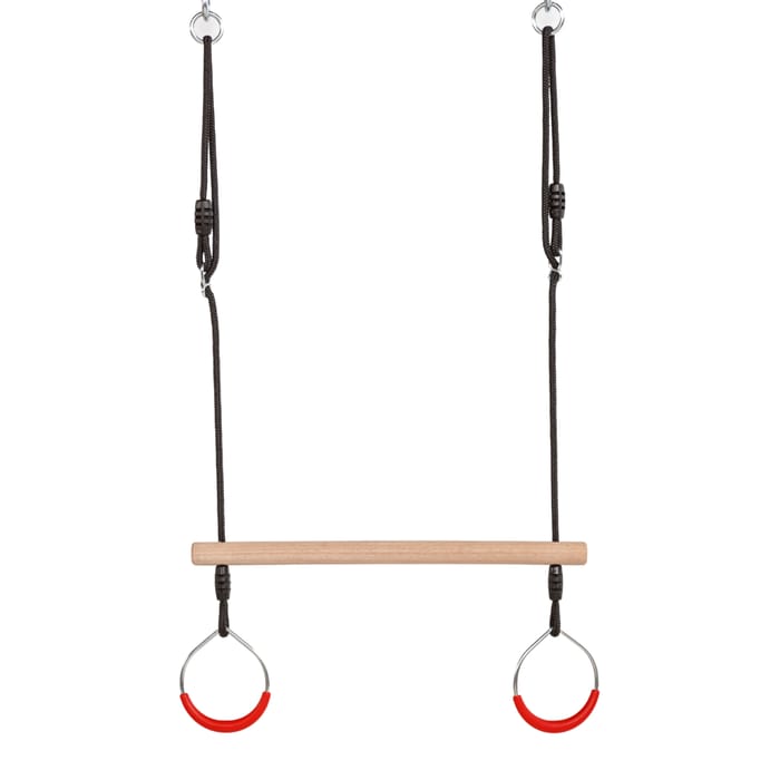 Trapeze Swing w. Metal Rings - Red (Black Rope)