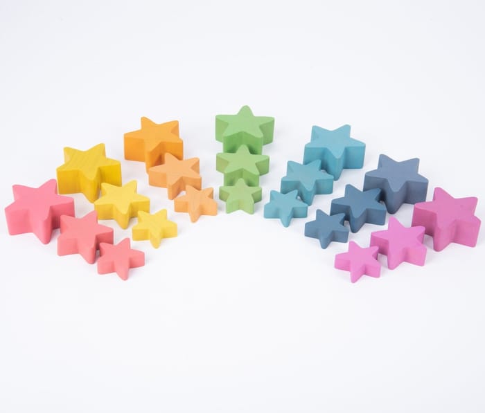 Rainbow Wooden Stars, 21 pcs