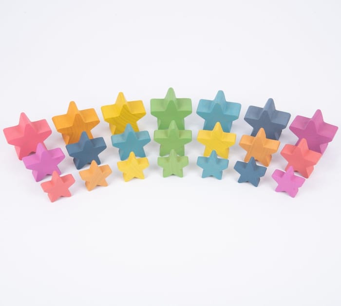 Rainbow Wooden Stars, 21 pcs
