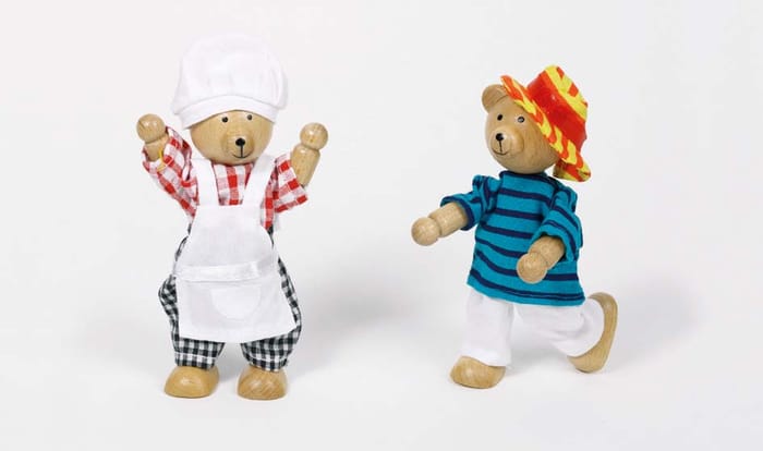 Wooden Dolls with 8 Outfits - Benna & Bennoh Bear