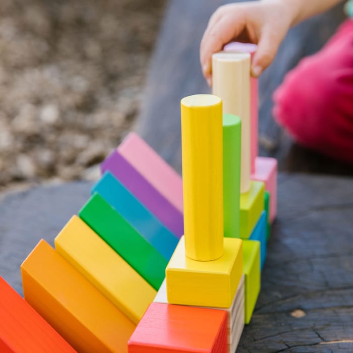 Wooden Blocks - Rainbow Colours, 45 pcs