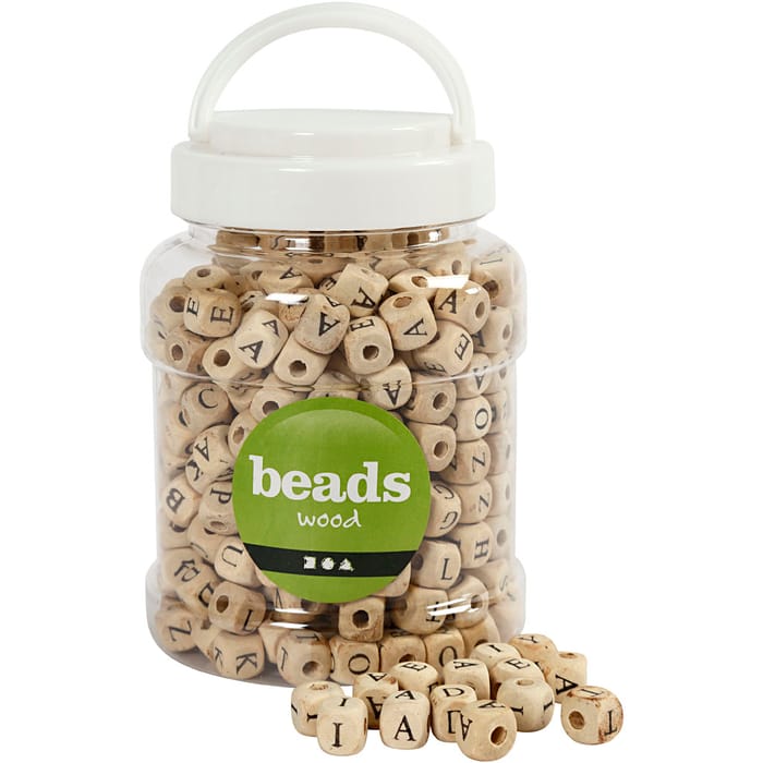 Jar of Wooden Beads - Letters A-Z, appr. 400 pcs