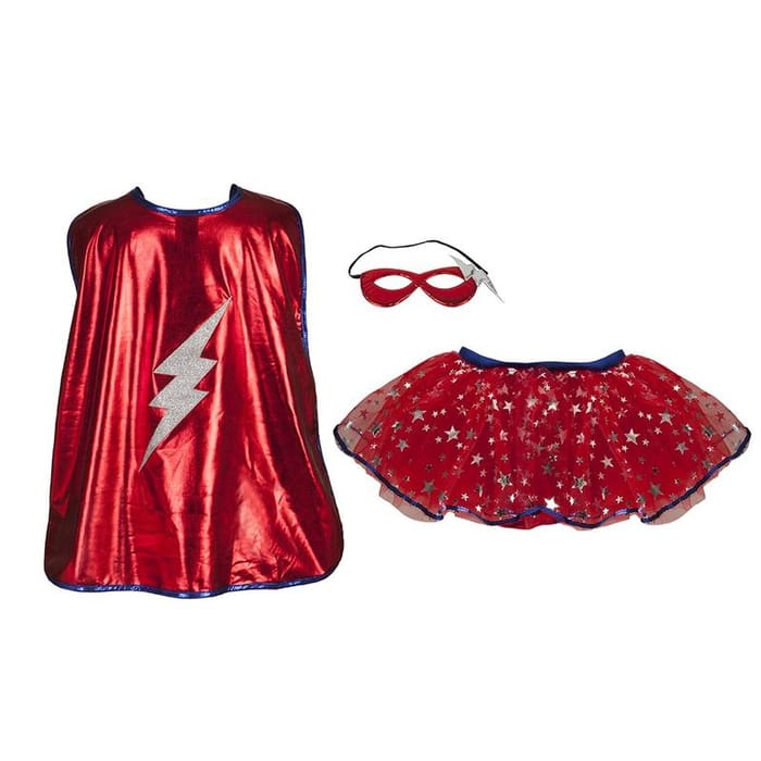Superheroine Costume w. Skirt & Mask, Size 4-6 yrs