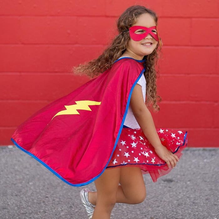 Superheroine Costume w. Skirt & Mask, Size 4-6 yrs